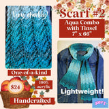 Handmade Scarf #2 - Aqua Combo with tinsel 7" x 66"