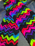 Handmade Scarf #15 - black neon rainbow 8" x 60"