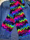 Handmade Scarf #15 - black neon rainbow 8" x 60"