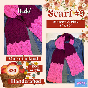 Handmade Scarf #9 - maroon pink 8" x 80"