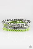 Colorfully Chromatic - Green & Silver Stretchy Bracelet Stack