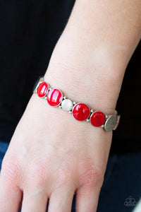 Bubble Blast - Red & Silver Circles Stretchy Bracelet