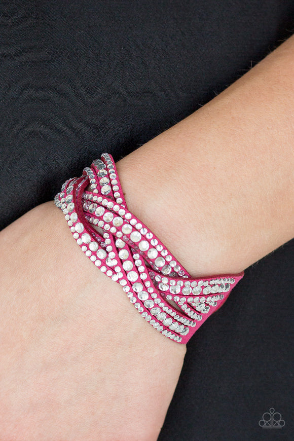 Bring On The Bling - Pink Braided Bling Snap Wrap Bracelet