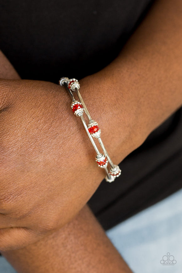 Into Infinity - Red Gems & Silver Memory-wire Coil Bracelet