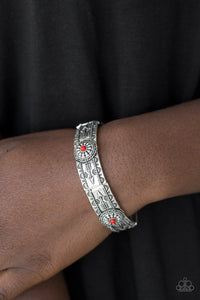 Southern Borders - Red Embossed Tribal Pattern Stretchy Bracelet