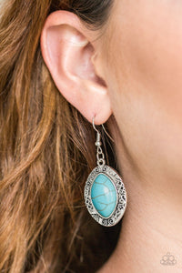 Aztec Horizons - Blue Turquoise Tribal-Inspired Marquis-shaped Dangle Earrings