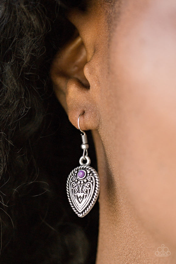 Distance PASTURE - Dainty Purple Embossed Teardrop Dangle Earrings