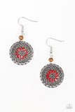 Honolulu Harmony - Red Flower Mandala-like Dangle Earrings