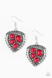 Wild Heart Wonder - Red Beaded Heart-shaped Frame Dangle Earrings