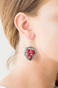 Wild Heart Wonder - Red Beaded Heart-shaped Frame Dangle Earrings