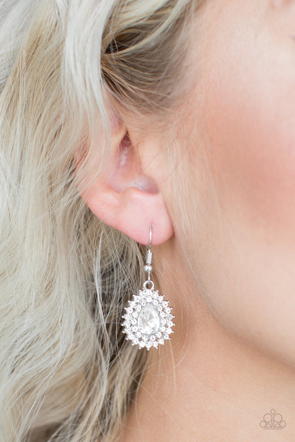 Star-Crossed Starlet - Dainty White Teardrop Gem Dangle Earrings