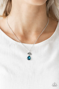 Nice To Meet You - Blue Teardrop & Hematite Leafy Pendant Dainty Short Necklace