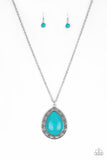 Full Frontier - Blue Turquoise Oversized Teardrop Pendant Necklace