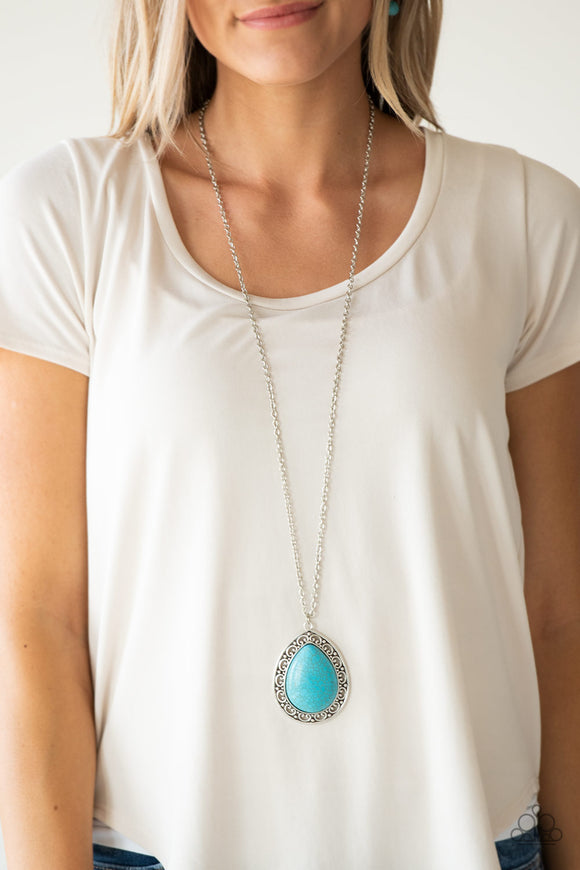 Full Frontier - Blue Turquoise Oversized Teardrop Pendant Necklace