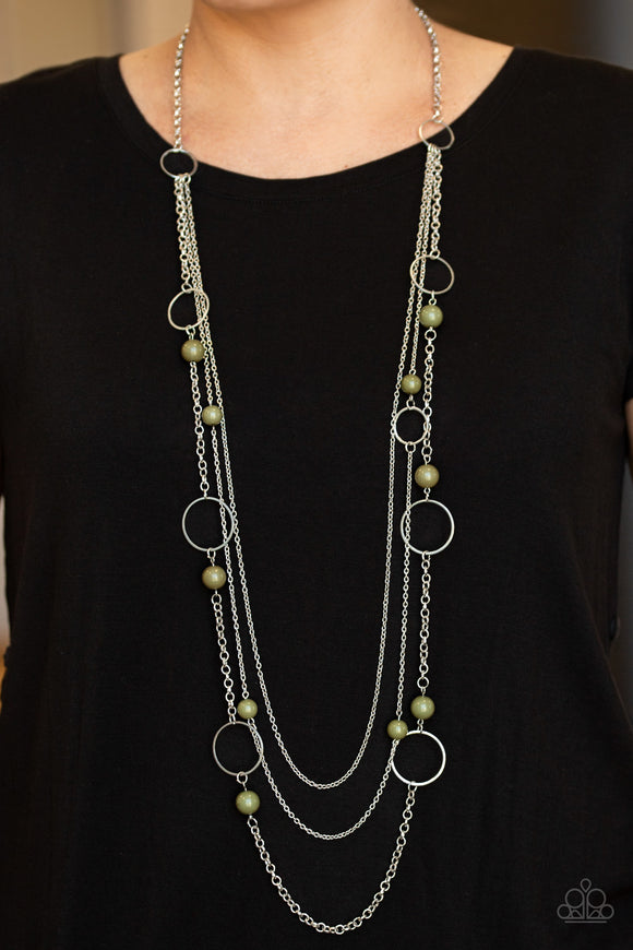 Beachside Babe - Green Beaded Triple Layered Long Necklace