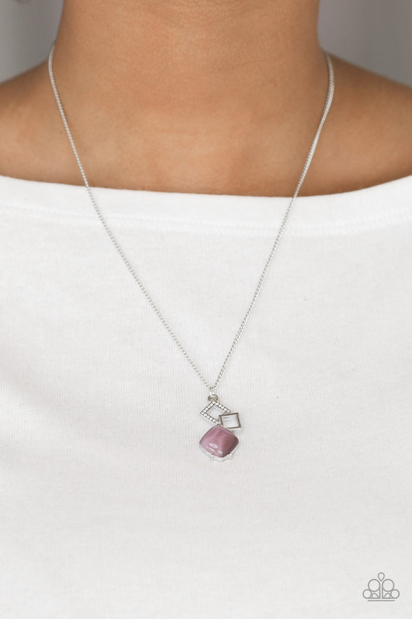 Stylishly Square- Purple Moonstone Dainty Geometric Pendant Short Necklace