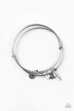 That QUILL Do - White Crackle Stone & Silver Feather Charm Bangle Bracelet Stack