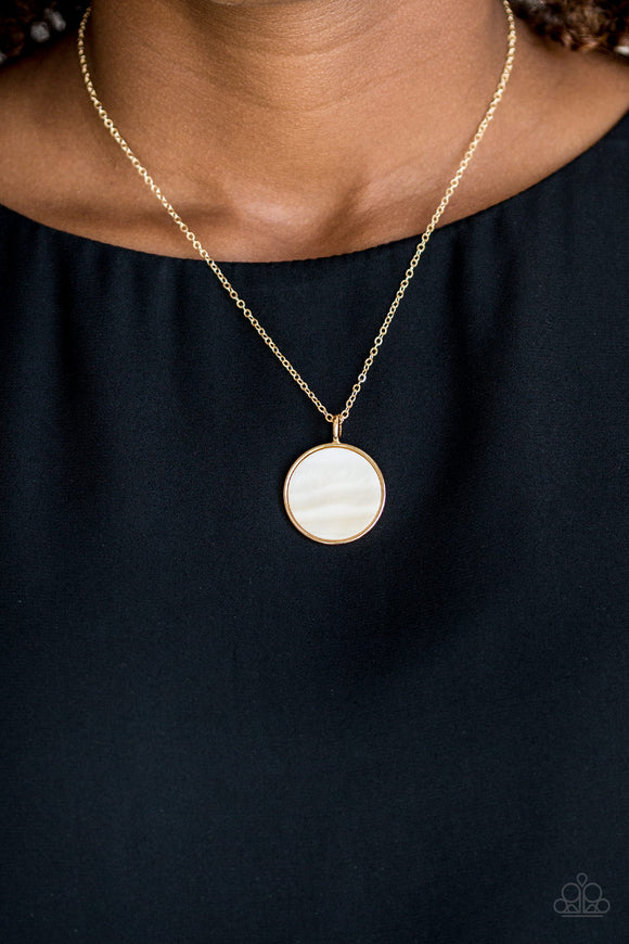 Shimmering Seashores - Gold Shell-like Pendant Short Necklace