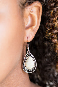 Abstract Anthropology - White Crackle Stone Teardrop Dangle Earrings