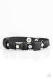 Road Burner - Black Leather & Twine Skinny Unisex Snap Wrap Bracelet