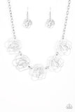 Budding Beauty - Silver Oversized Stenciled Rosebuds Short Necklace