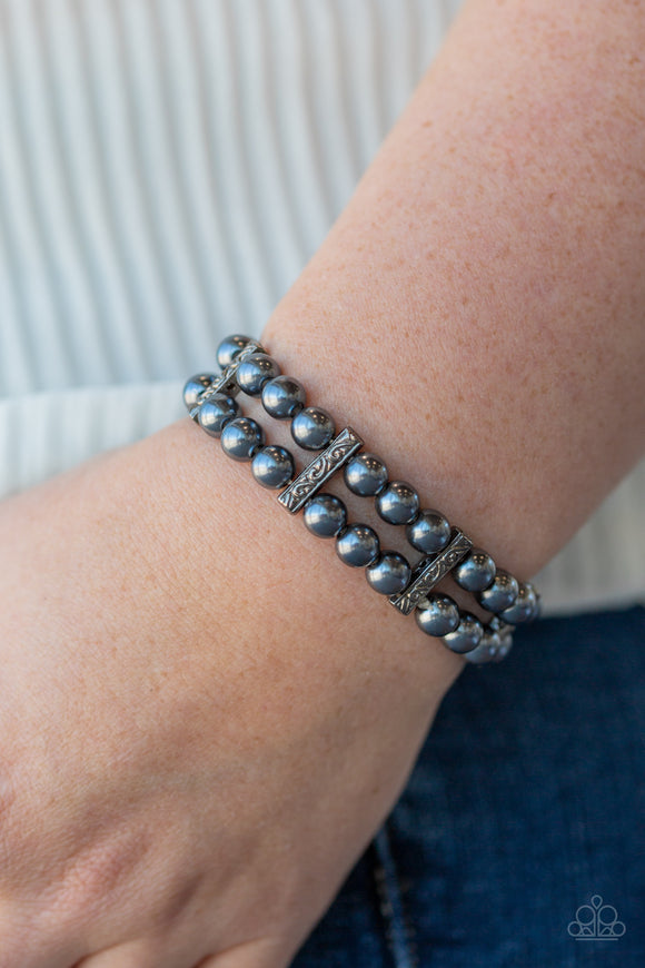 Modern Day Mariner - Black Gunmetal Pearl Layered Stretchy Bracelet