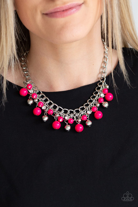 The Bride To BEAD - Pink & Silver Bead Fringe Short Necklace