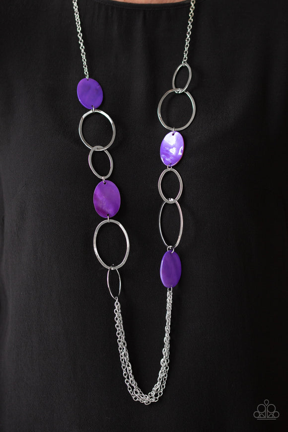 Kaleidoscope Coasts - Purple Shell-like Chain Link Long Necklace