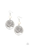 white tree of life silver circle dangle earrings Paparazzi Accessories