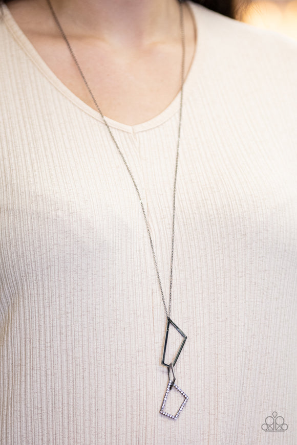 Shapely Silhouettes - Gunmetal Geometric Dainty Long Pendant Necklace