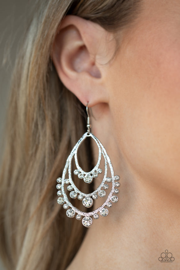 Break Out In TIERS - White Gems Open Frame Dangle Earrings