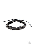 Cowboy Couture - Black Leather & Silver Chain Braid Pull String Bracelet