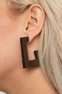 The Girl Next OUTDOOR - Brown Square Wood Hoop Earrings