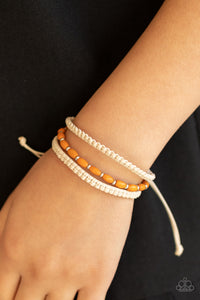 Refreshingly Rural - Orange Wood & Twine Layered  Pull String Bracelet