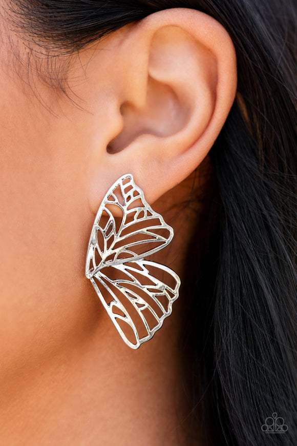 Butterfly Frills - Silver Butterfly Earrings