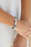 Absolutely Applique - Shiny Silver Overlapping Discs Stretchy Bracelet