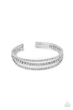 High-End Eye Candy - Dainty White Gem Encrusted Open Memory-wire Cuff Bracelet