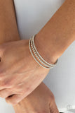 High-End Eye Candy - Dainty White Gem Encrusted Open Memory-wire Cuff Bracelet