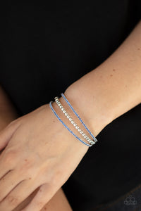 High-End Eye Candy - Dainty Blue Gem Encrusted Open Memory-wire Cuff Bracelet