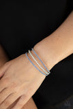 High-End Eye Candy - Dainty Blue Gem Encrusted Open Memory-wire Cuff Bracelet