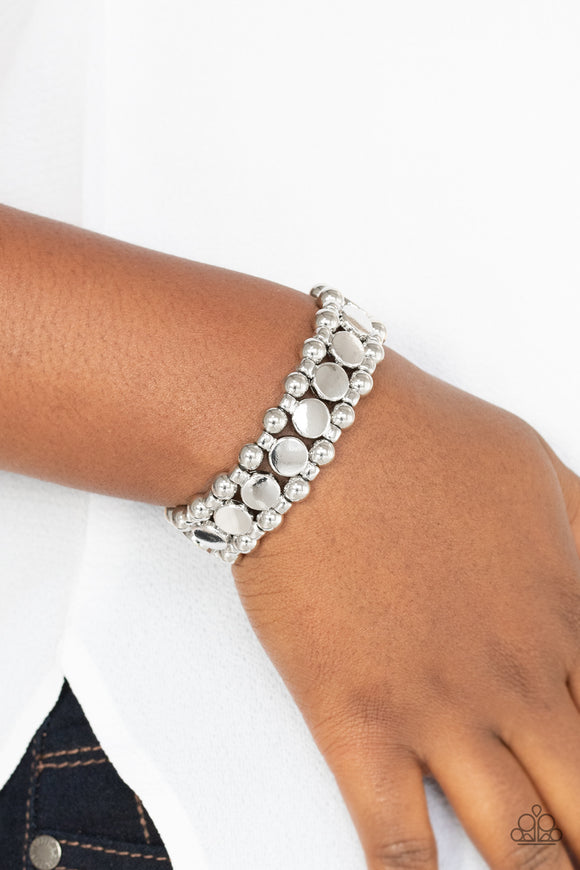 Metro Magnetism - Silver Disc Stretchy Bracelet