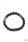 Earthy Energy - Green Stone & Black Lave Bead Stretchy Bracelet