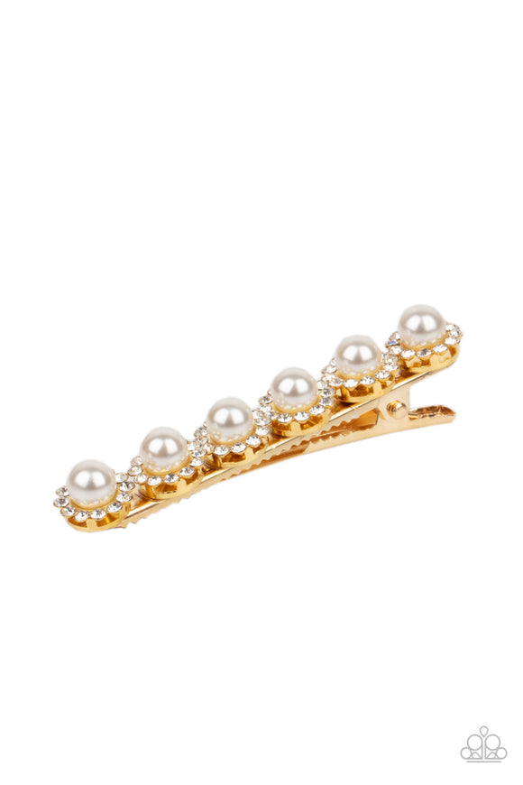 Polished Posh - Gold & White Pearl Alligator Hair Clip