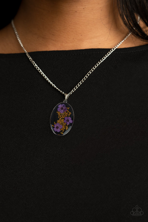 Prairie Tea Party - Purple & Orange Flower Acrylic Pendant Short Necklace