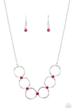 Regal Society - Pink Dainty Gems on Silver Open Circles Short Necklace