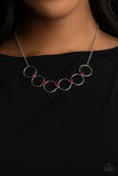 Regal Society - Pink Dainty Gems on Silver Open Circles Short Necklace