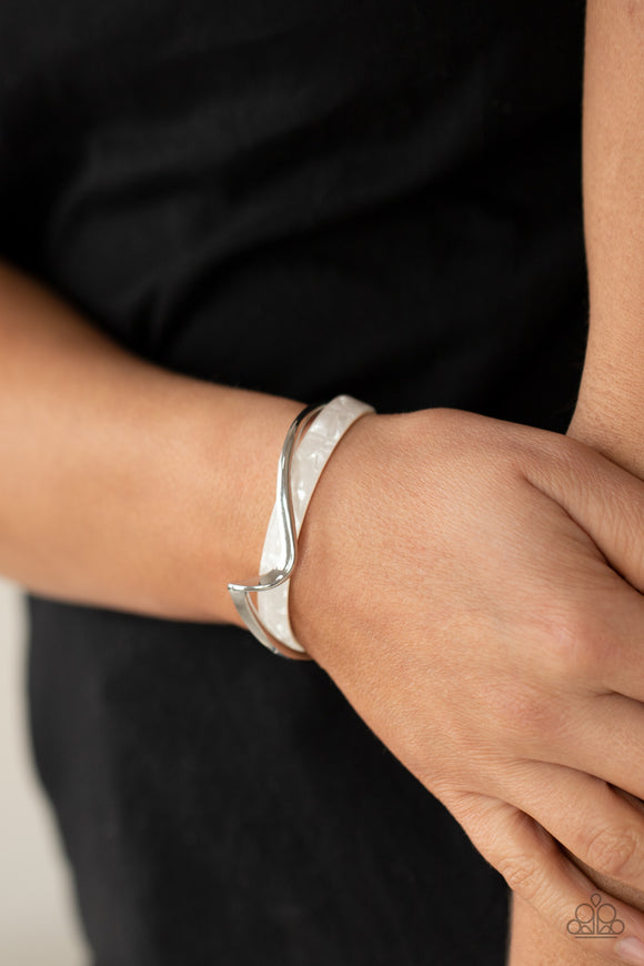 Craveable Curves - White Shell-like Acrylic Dainty Cuff Bracelet