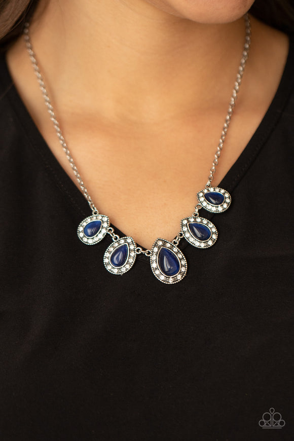 Everlasting Enchantment - Blue Moonstone Teardrops White Gem Encrusted Short Necklace