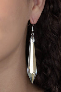 Sharp Dressed DIVA - Multi Iridescent White Obelisk Dangle Earrings