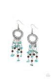 Primal Prestige - Blue Stone Chips & Brown Wood Hammered Dangle Earrings